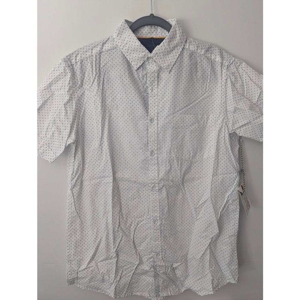 Rugby University Men’s Medium Button Up Shirt White Patterned Short Sleeve NWT